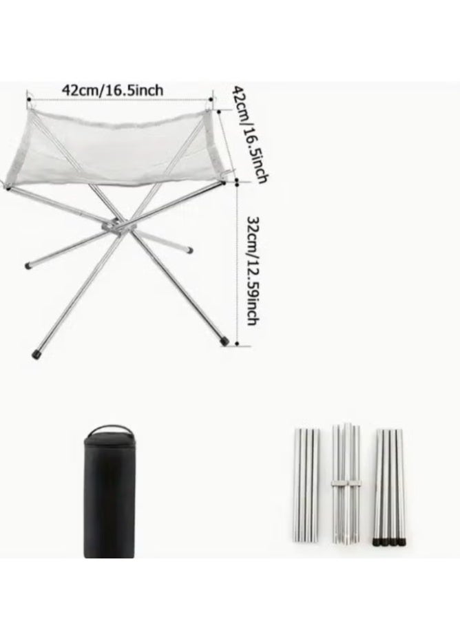 42cm Portable Folding Steel Mesh Camping Fire Pit - Durable Stainless Steel Wood Burning Bonfire Rack with Carrying Bag for Outdoor Adventures - Image 2